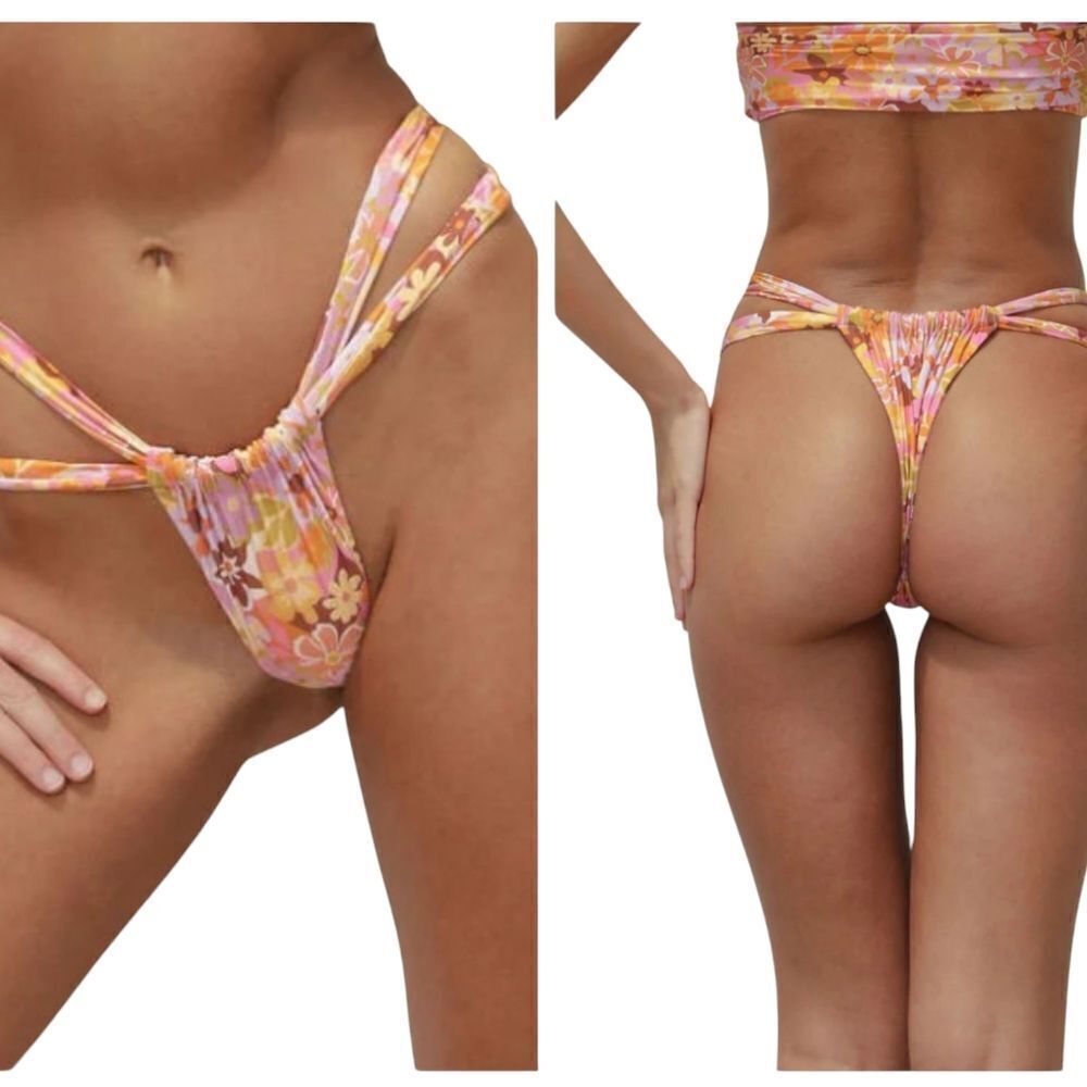 NWT Stone Fox Swim Bijou Bottom Retro Pop Floral Orange REVOLVE size L